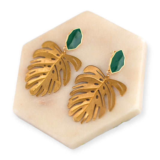 Emerald Gem Monstera Earrings