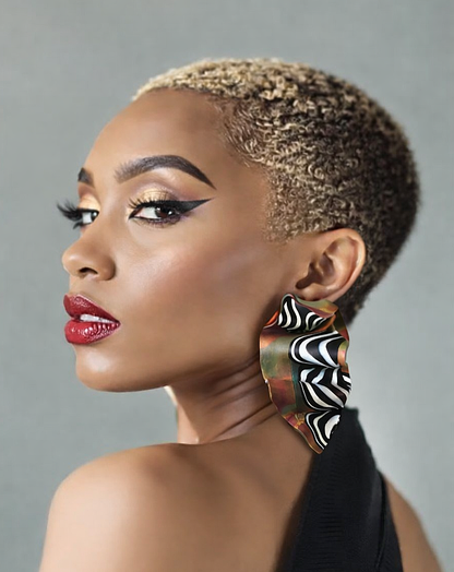 Statement Sculptural polymer Clay Earring – Abstract Zebra Swirl