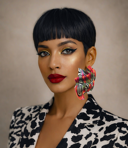 Sculptural Marbled Resin Statement Earring – Sunset Zebra Swirl