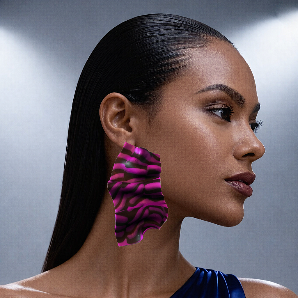 Sculptural Zebra Resin Statement Earring – Midnight Magenta