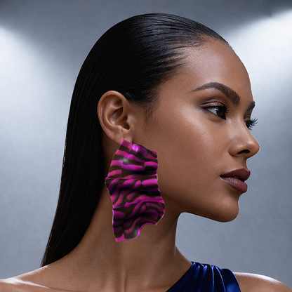 Sculptural Zebra Resin Statement Earring – Midnight Magenta