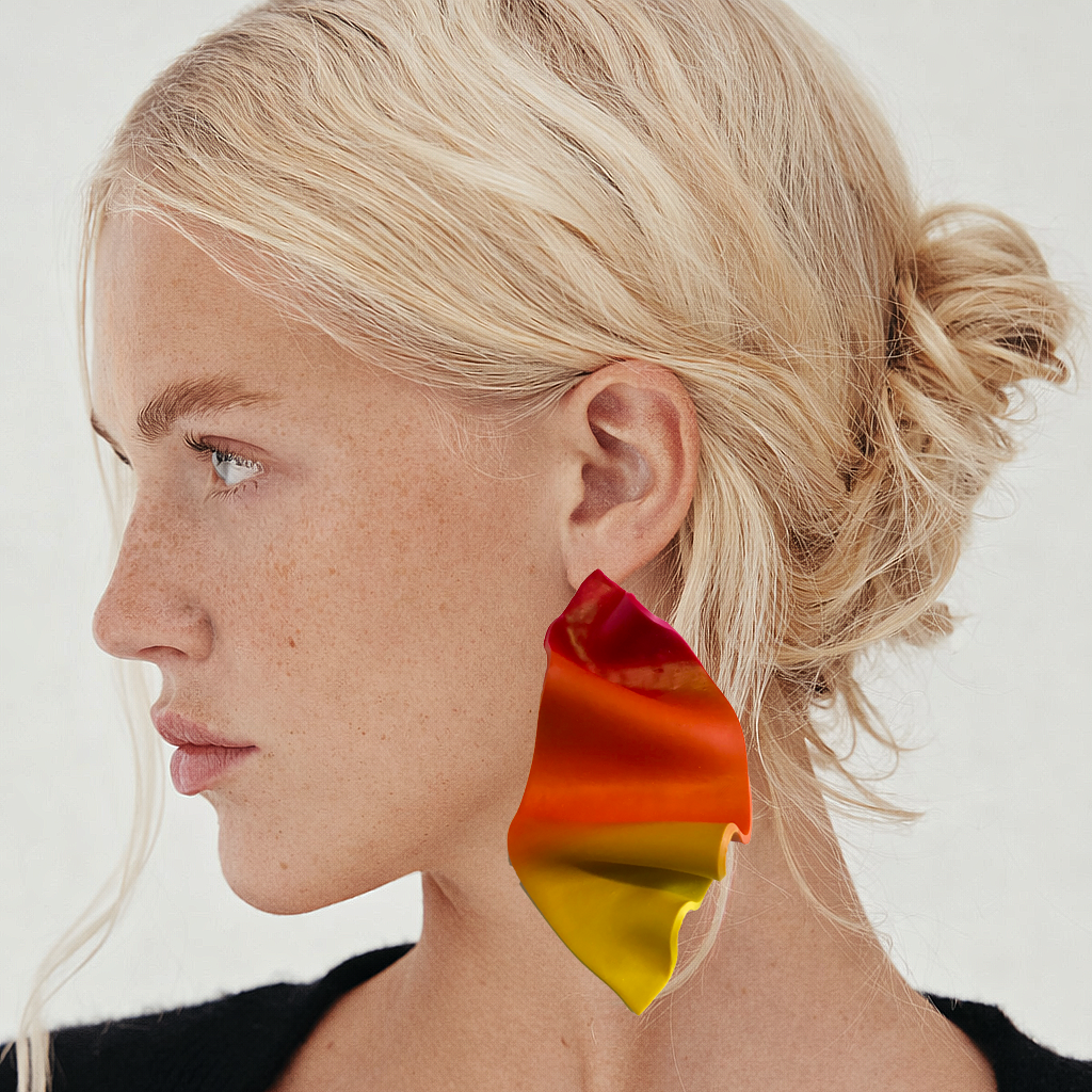 Rippled and folded design polymer clay earring