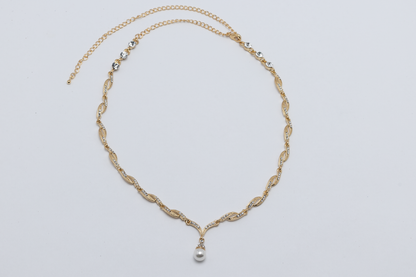 Gold-Tone Necklace And Matching Pearl Drop Earrings
