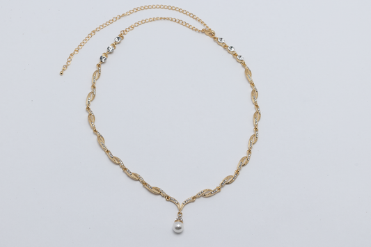 Gold-Tone Necklace And Matching Pearl Drop Earrings
