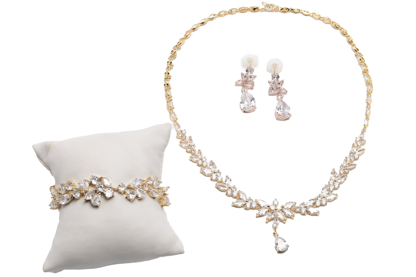 Nature-inspired Necklace, Bracelet  And Drop earrings in a radiant gold-tone finish.