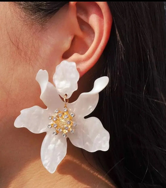 White Flower Earrings