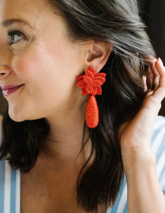 Flora Dangle Earrings  Ruby Red