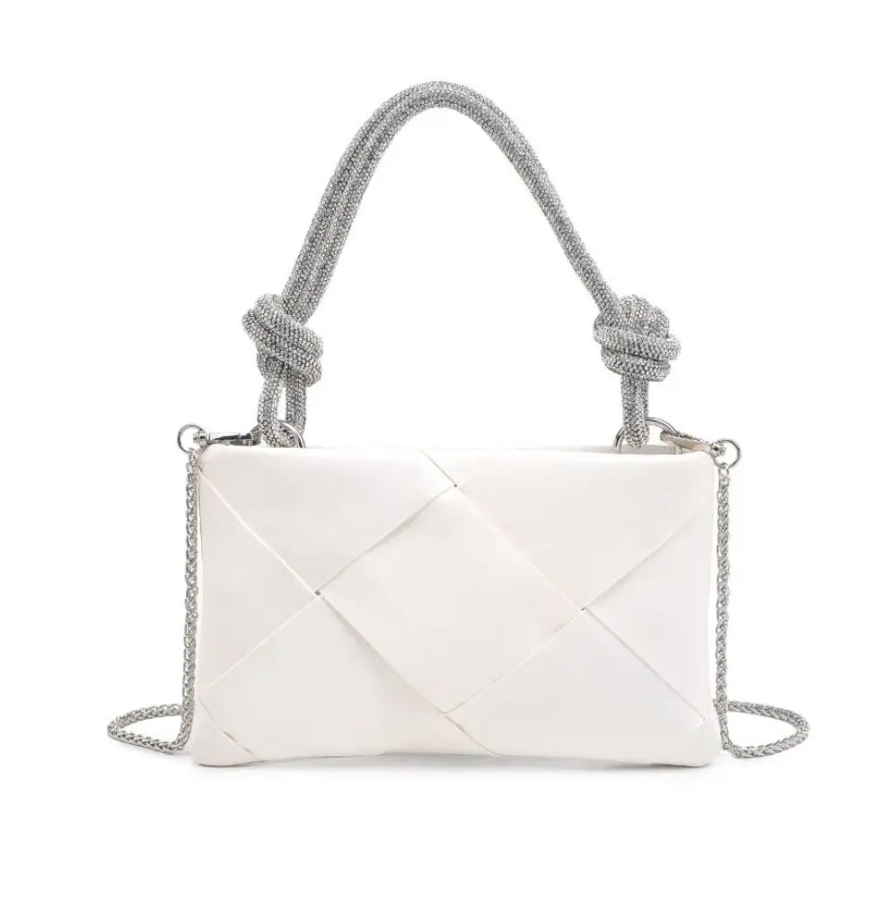 White Valkyrie Elegant Evening  Bag Crystal Handle