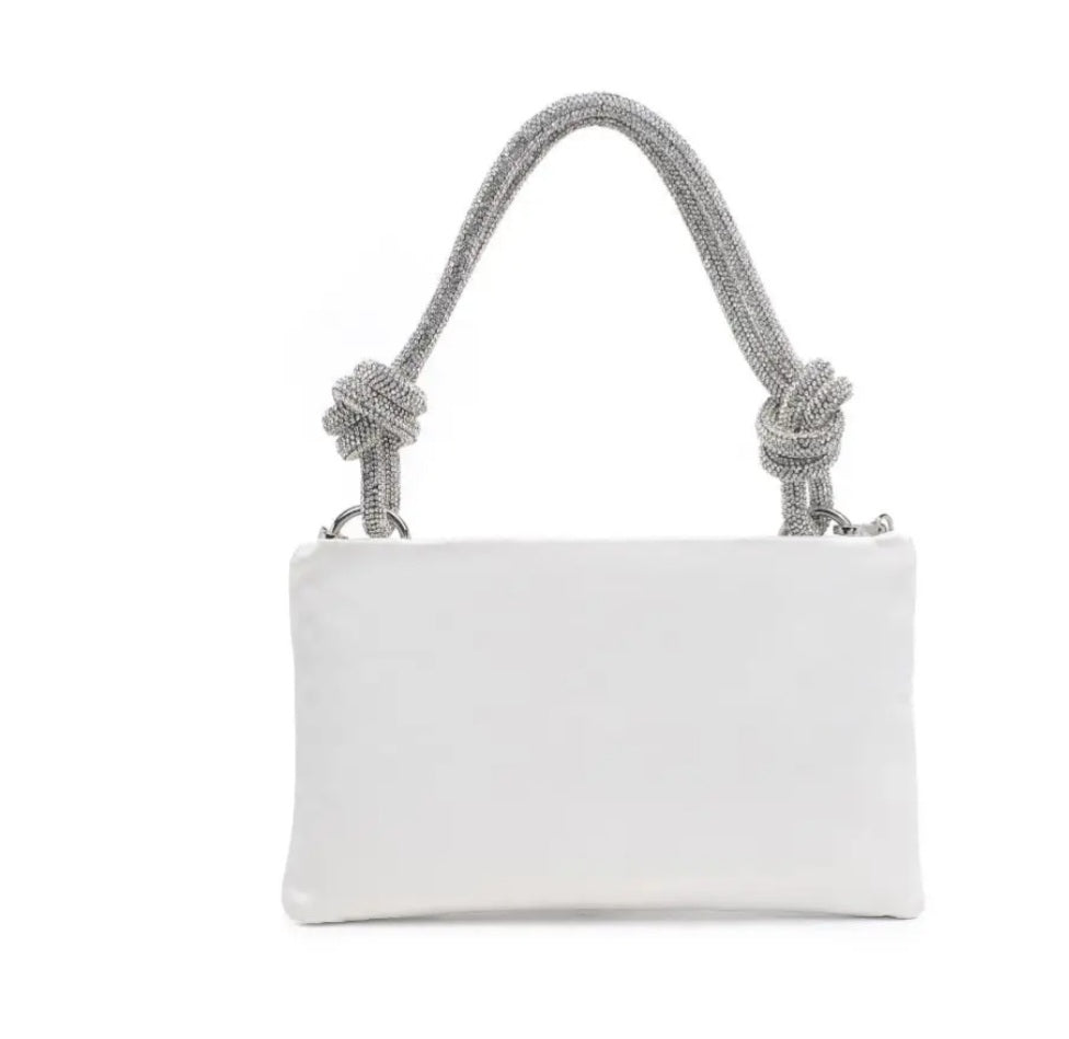 White Valkyrie Elegant Evening  Bag Crystal Handle