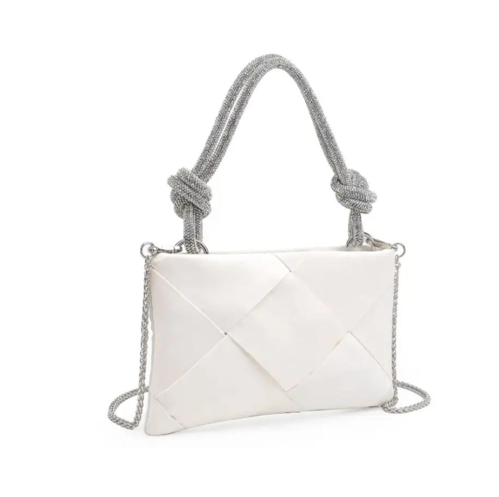 White Valkyrie Elegant Evening  Bag Crystal Handle