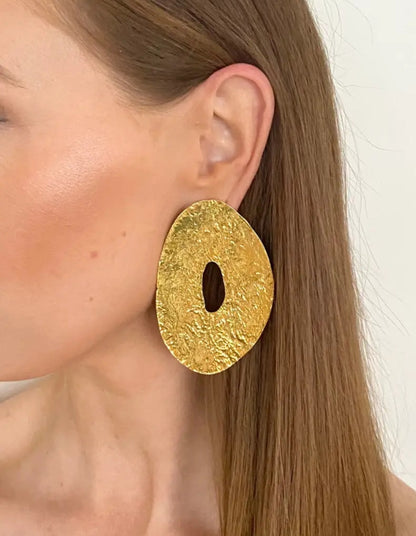 Large Gold Oval Statement Earrings