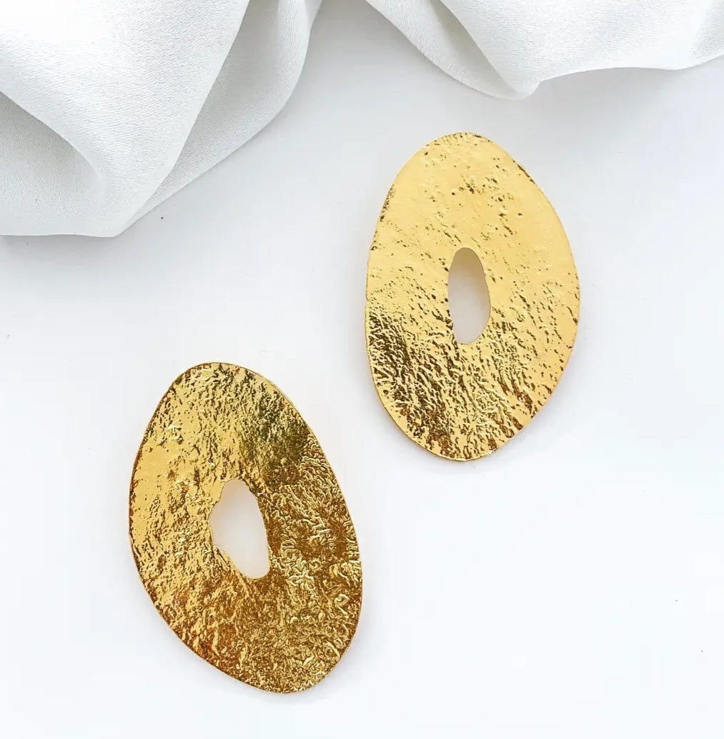 Large Gold Oval Statement Earrings