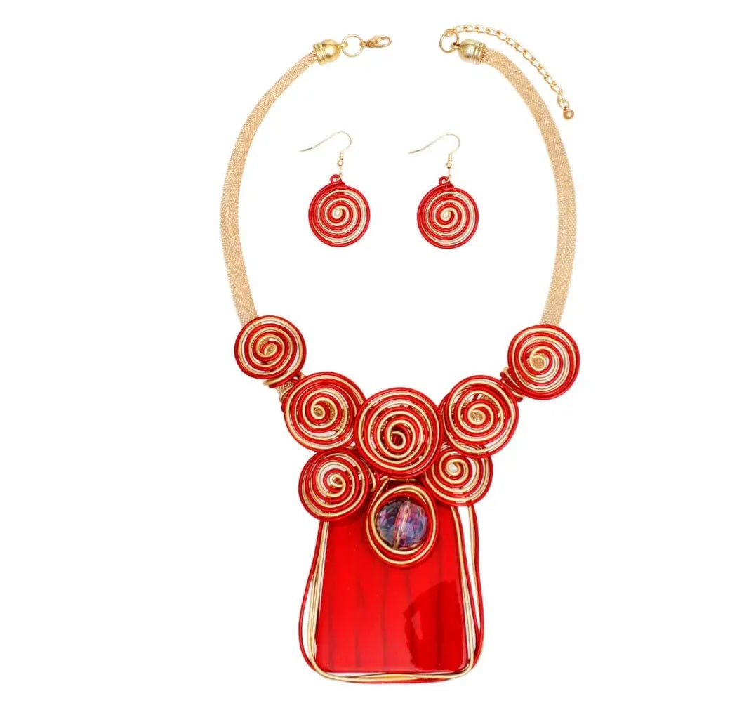 Vibrant Striped Necklace & Earring Set