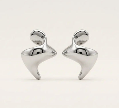 Rhodium Abstract Sculptural Fluid Stud Earrings
