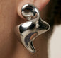 Rhodium Abstract Sculptural Fluid Stud Earrings
