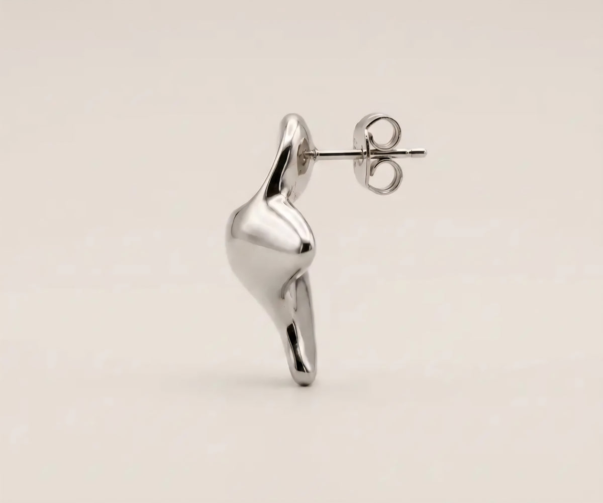 Rhodium Abstract Sculptural Fluid Stud Earrings