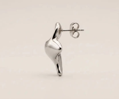 Rhodium Abstract Sculptural Fluid Stud Earrings