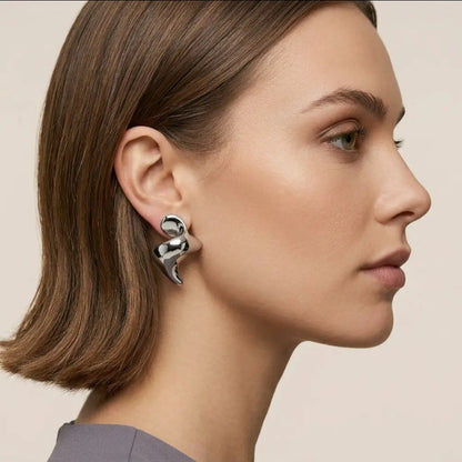 Rhodium Abstract Sculptural Fluid Stud Earrings
