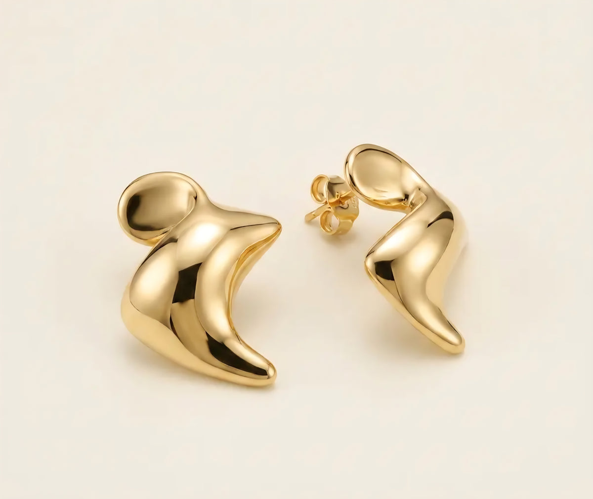14 Karat Gold Dipped Sculptural Abstract Fluid Stud Earrings
