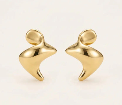 14 Karat Gold Dipped Sculptural Abstract Fluid Stud Earrings