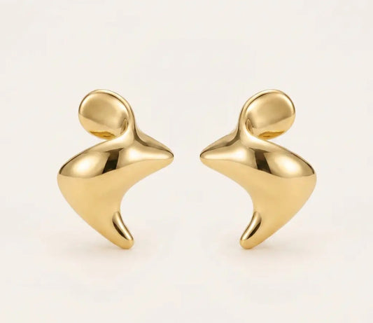 14 Karat Gold Dipped Sculptural Abstract Fluid Stud Earrings
