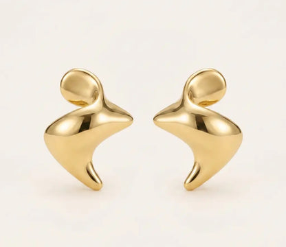 14 Karat Gold Dipped Sculptural Abstract Fluid Stud Earrings
