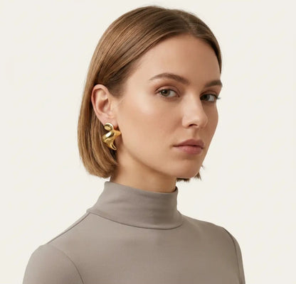 14 Karat Gold Dipped Sculptural Abstract Fluid Stud Earrings