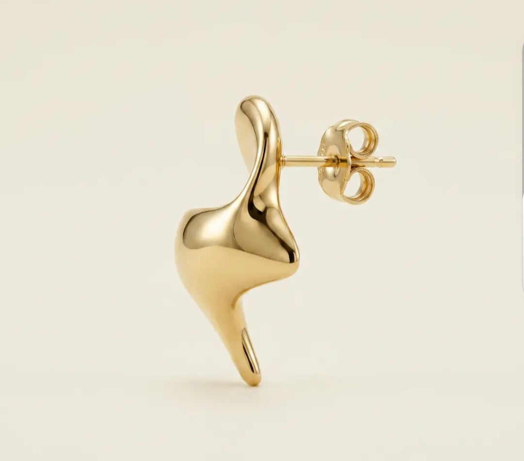 14 Karat Gold Dipped Sculptural Abstract Fluid Stud Earrings