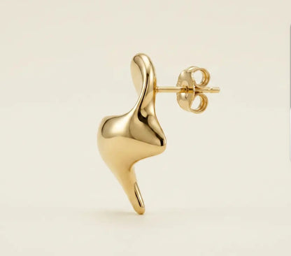 14 Karat Gold Dipped Sculptural Abstract Fluid Stud Earrings