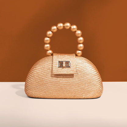 Gold Buntal Straw Clutch Bag