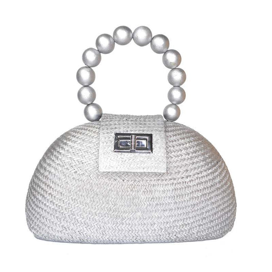 Woven Straw & Wooden Bead Statement Clutch Bag