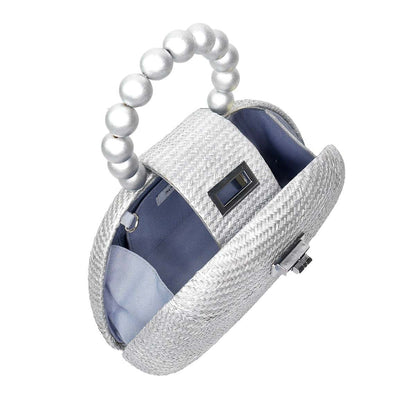 Woven Straw & Wooden Bead Statement Clutch Bag