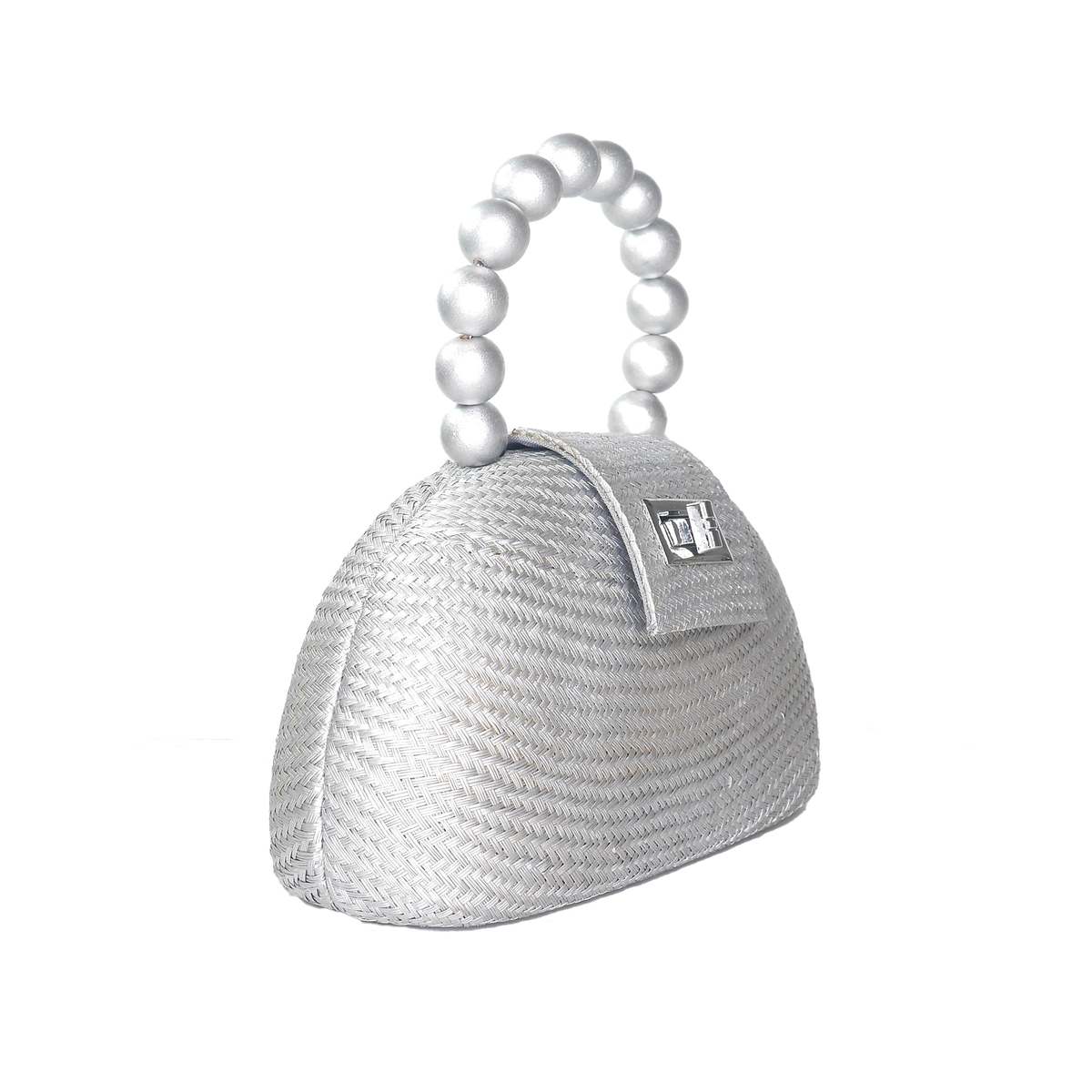 Woven Straw & Wooden Bead Statement Clutch Bag