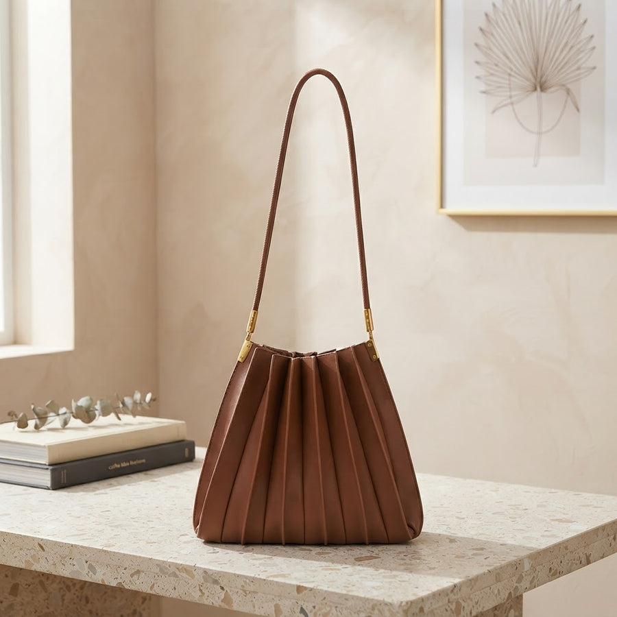 Carrie Tan Saddle Pleated Vegan Shoulder Bag | She She's Closet