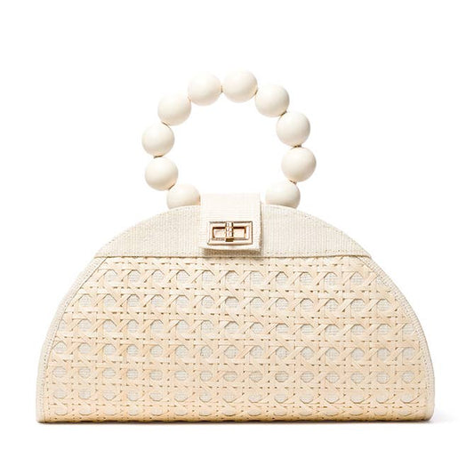 Woven Rattan & Bead Statement Handbag