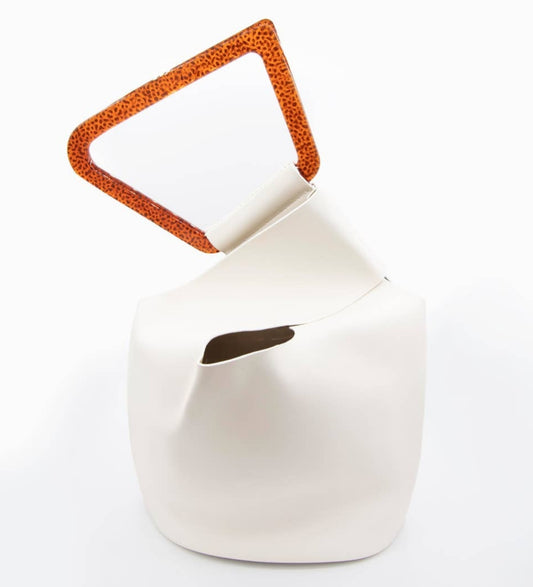 White Diagonal Handbag with Triangle Handle