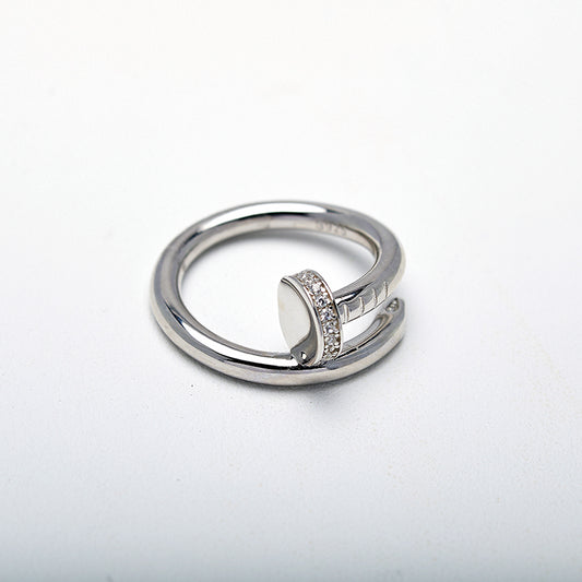 Rhodium and Cubic Zirconia Nail Ring