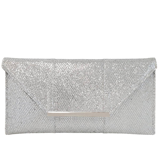 Silver Glitter Envelope Clutch