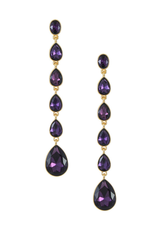 Purple Crystal Drop 18k Gold Plated Earrings | She She's Closet