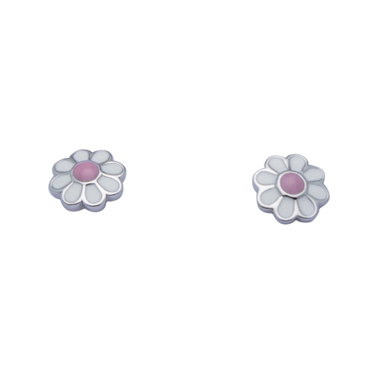 Girls White Daisy Flower Earrings