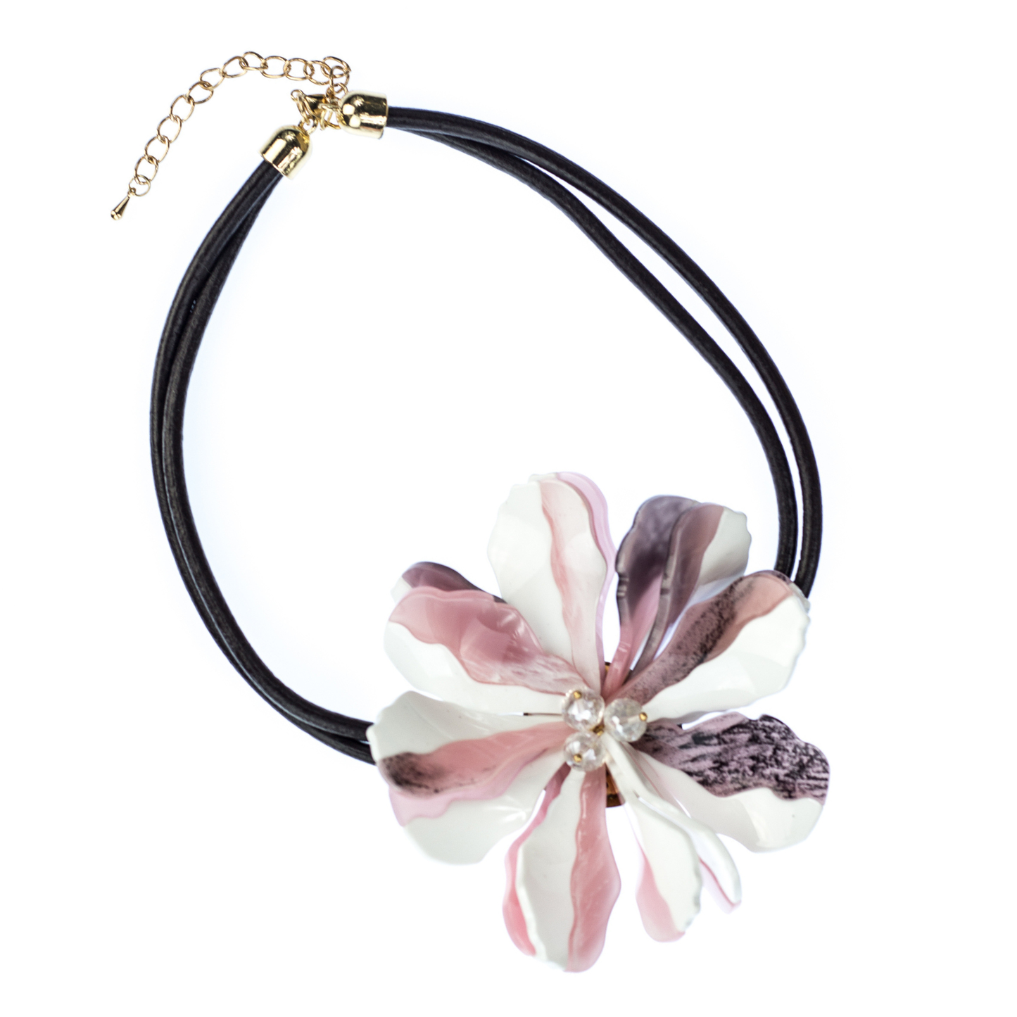 Pink White Flower Statement Necklace