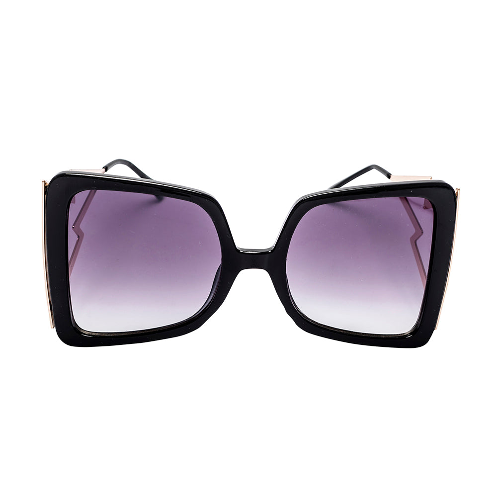 Bold Black Sun Glasses with Gold Lightning Flash Accents