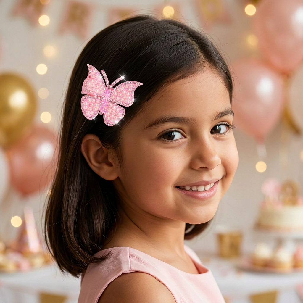 Portrait with a smaller butterfly clip and the same festive setting