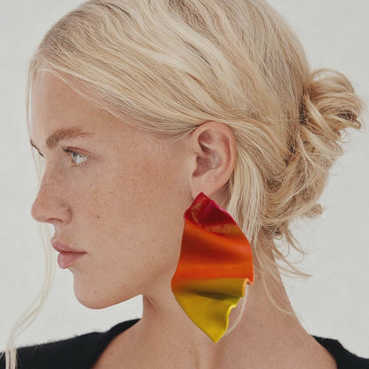 Rippled and folded design polymer clay earring