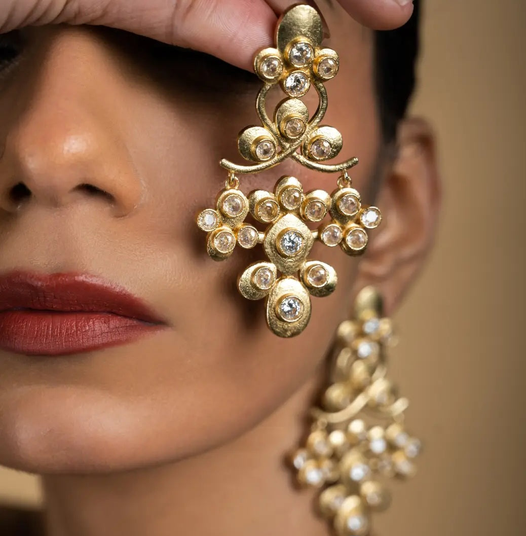 Handcrafted Chandelier Statement Earrings Zirconia Gold Plated