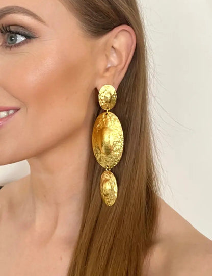 Gold Oval Statement Drop Earrings | Lightweight UK Made
