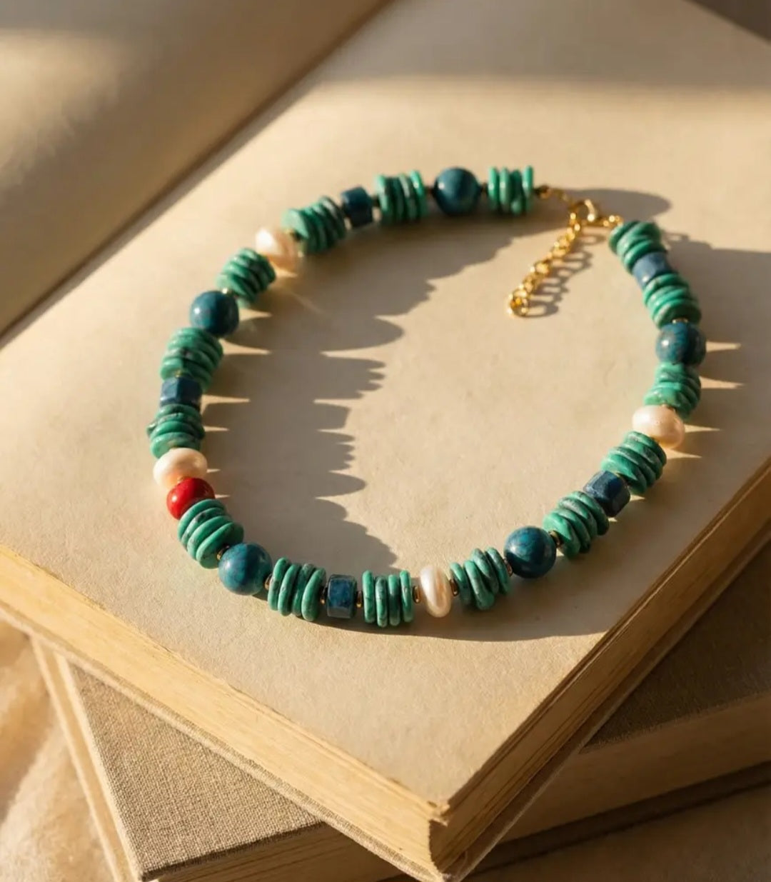 Turquoise Pearl Coral Beaded Necklace