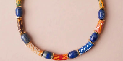Lapis Lazuli & Ghana Glass Bead Necklace | Colorful Ghana Glass  Beads Wearable Art