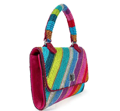 Out of Line Beaded Stripes Top Handle Handbag