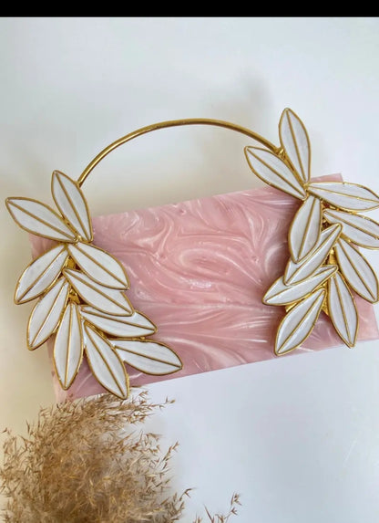 Pink Marble White Petals Garden Clutch